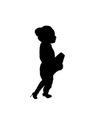 Silhouette Business woman walk with a folder of documents in his hands