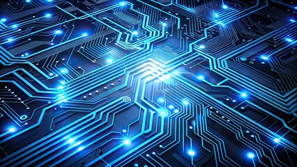 Obraz premium Digital circuit board wallpaper with glowing blue lines and intricate electronics, lighting effects, electronics, motherboard, computer hardware