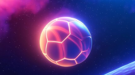 Fototapeta premium Glowing soccer ball in a cosmic background.