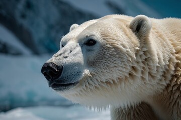 a white Polar bear searching for food