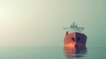 Fototapeta premium Large cargo ship sailing on calm water at sunset.