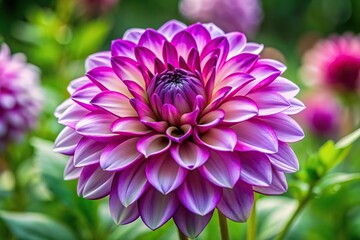 Obraz premium Elegant dragon flower blooms in a lush green garden with vibrant purple and white petals, gardenia, garden, white, nature