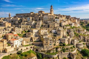 Obraz premium Typical limestone formations in Murgia of Matera reflected in water
