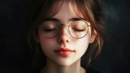 Fototapeta premium Portrait of young woman with glasses and eyes closed