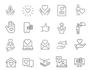 Fototapeta premium Charity Donate web icons in line style. Testimonial, support, communication, charity, donation, icon. Vector illustration. vector