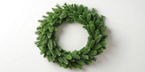 Green Christmas wreath on a white circle leaf reflected