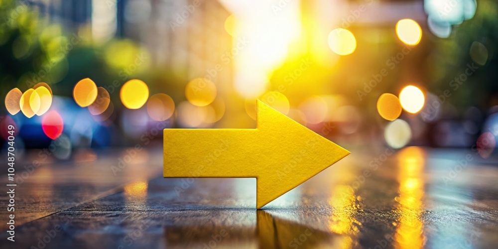 Poster Yellow Arrow Pointing Right in Flat Style for Directional Signage and Navigation