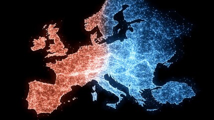 A digital representation of the European Union, with the countries of the eurozone highlighted in blue, and other EU countries in red.