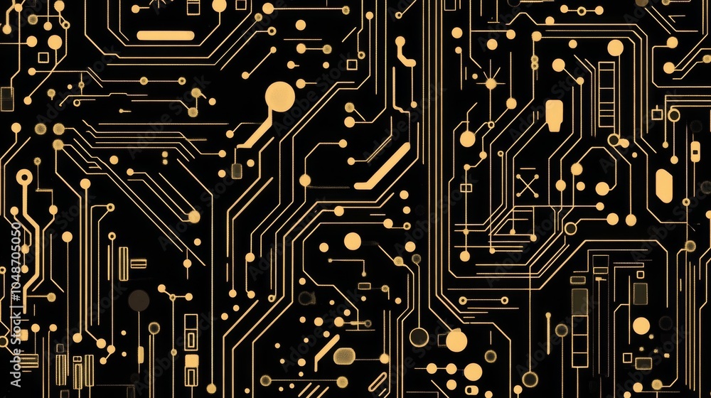 Poster abstract background with golden circuit board pattern on black.