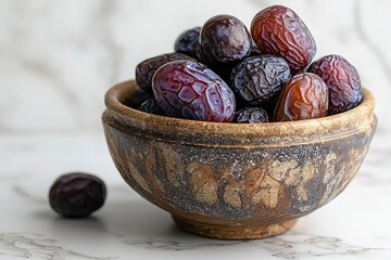 Obraz premium A Bowl Filled with Dates on a Marble Surface