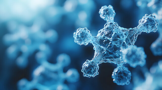 A Stunning Representation of Molecular Formation Through Glass-Like Spheres and Cross Structures on a Deep Blue Canvas, Showcasing the Intersection of Science and Art.