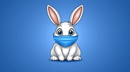 Obraz premium Cute Rabbit with Face Mask on Blue Background