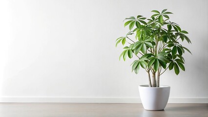 Obraz premium Umbrella plant in white pot on white background