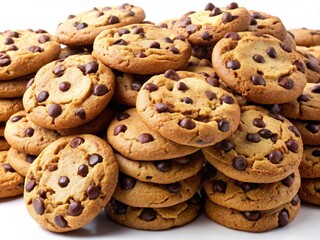 Stacked Chocolate Chip Cookies on a White Background