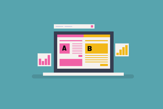 Website Split Testing, AB testing process, Landing page optimization, AB testing concept. Vector illustration.
