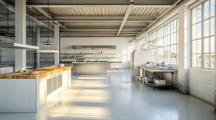 Modern kitchen interior with natural light, designed for culinary activities.