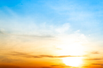 Beautiful , luxury soft gradient orange gold clouds and sunlight on the blue sky perfect for the background, take in everning,Twilight, Large size, high definition landscape photo