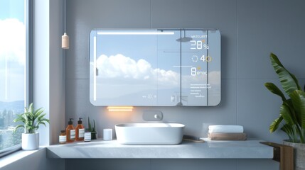Modern Bathroom with Smart Mirror and White Sink