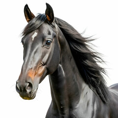 Obraz premium a close up of beautiful black horse isolated on white background