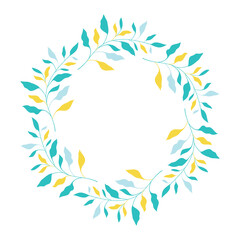 Obraz premium wreath of leaves vector illustration isolated on white background, round frame design element from plants, template for greeting cards,invitation,wallpaper,poster