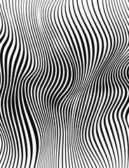 Abstract optical illusion wave black and white lines with distortion effect. Abstract wave background, black and white wavy stripes or lines design.