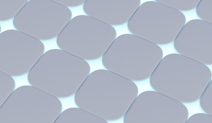 Abstract square background, curved corners, rectangles, 3D rendering.