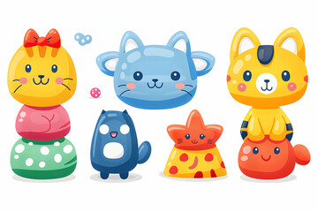 Naklejka premium Six adorable cartoon cats with different colors and expressions.