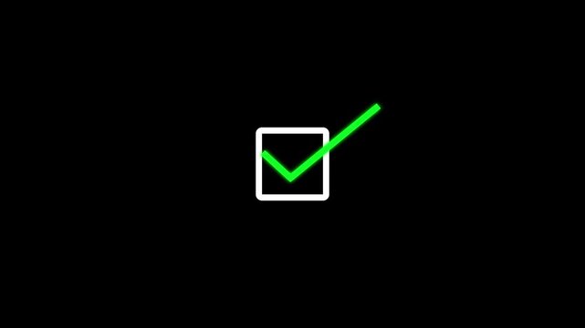 Abstract check mark icon, 4k motion video. isolated on black background. tick mark, done, successful. complete 