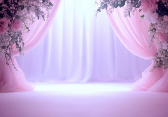 Elegant floral backdrop with soft lighting for wedding or event photography