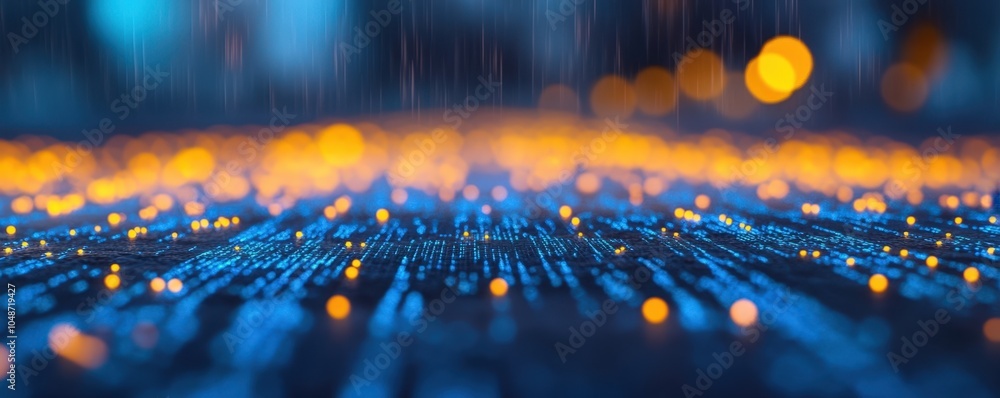 Poster abstract digital landscape with glowing lights and data points