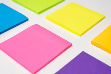 Colored sticky notes isolated on white background, colorful post it note