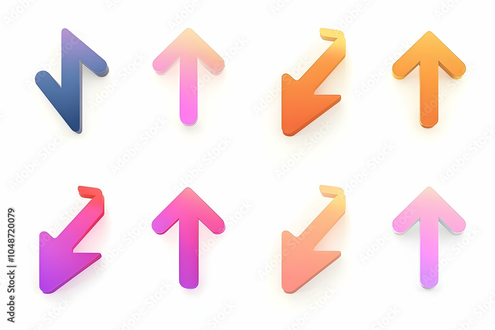Poster eight 3d arrows pointing in different directions with gradient colors.