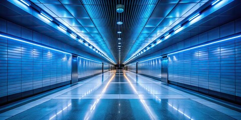 Naklejka premium Underground subway walk stairs with tungsten and blue light minimalist design