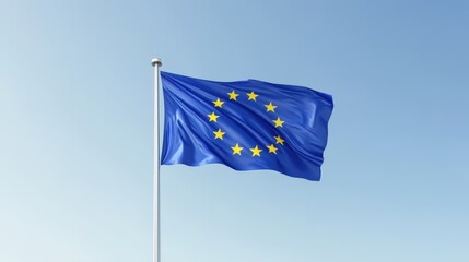 european union flag waving against blue sky