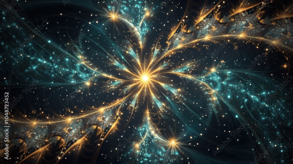 Poster glowing fractal snowflake pattern in digital art