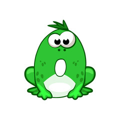 Cartoon frog number 0, figure Zero. Cartoon of number with a animal concept. Calligraphy, lettering, typography for your Education cards or game