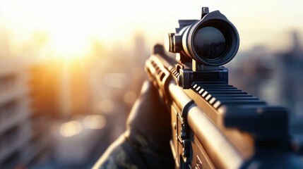 Obraz premium Rifle Aiming with Precision Scope