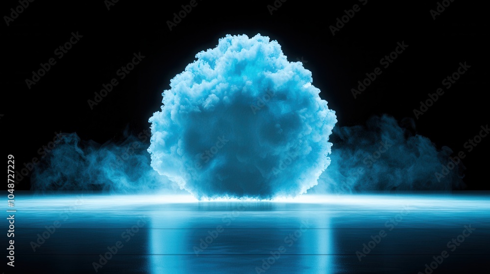 Poster glowing blue abstract cloud with data streams