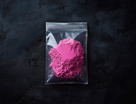 Pink cocaine synthetic drug in a bag. Generative ai