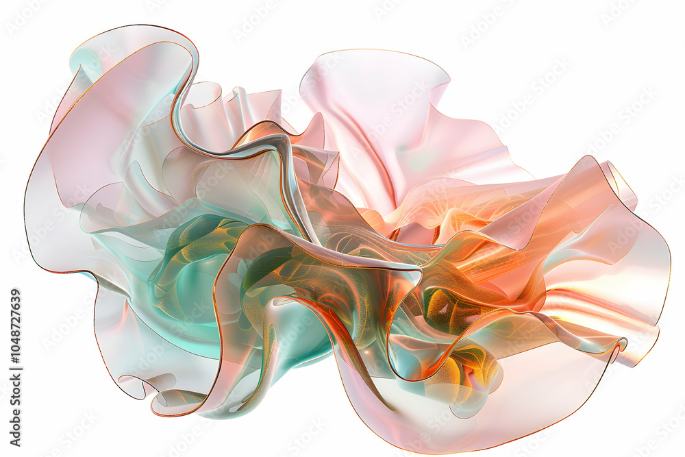 Poster abstract colorful swirling shape with soft, flowing lines and transparent texture.