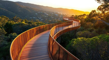 Obraz premium Scenic Winding Skywalk with Beautiful Sunset View
