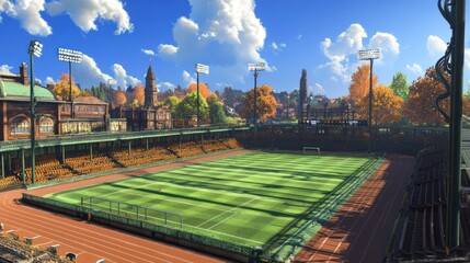 Obraz premium A local stadium, smaller in size, but filled with charm and personality, giving a sense of community and tradition.