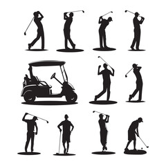 set Golf players silhouettes. Vector illustration isolated on white background.