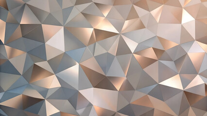 Fototapeta premium Geometric 3D metallic texture in rose gold and silver tones for design, copy space
