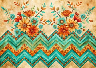 Vibrant Whimsical Chevron Pattern with Intricate Filigree Flowers for Unique Design Projects
