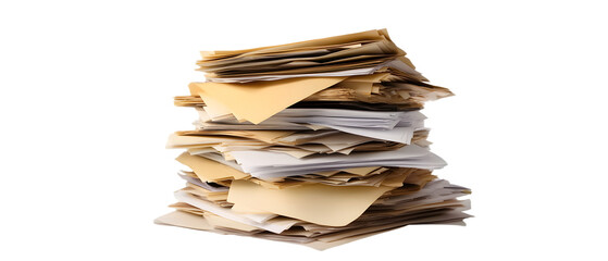 Stack of papers and files on transparent background png isolated on white background