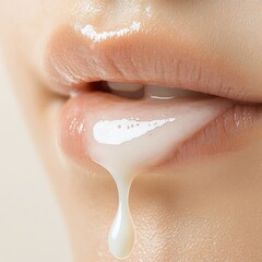 Fototapeta premium Close-Up of Lips with Milk Drop