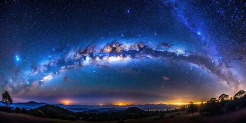 Fototapeta premium A Stunning Night Sky Displaying the Milky Way Galaxy Over a Silhouette of Mountains and Trees