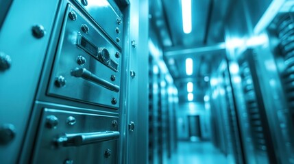 Bank vault with secure metal doors and deposit boxes, representing safety and protection of valuable assets.