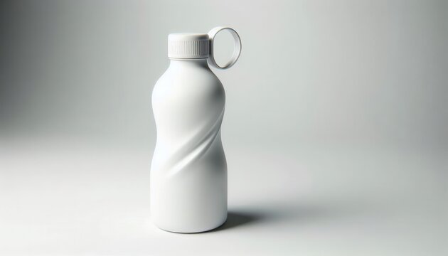 A uniquely shaped white plastic water bottle with a spiral design and a ring-pull cap, ideal for showcasing creative branding.